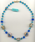 Aqua and Blue Necklace with Gold and Silver Foil, and Aventurina